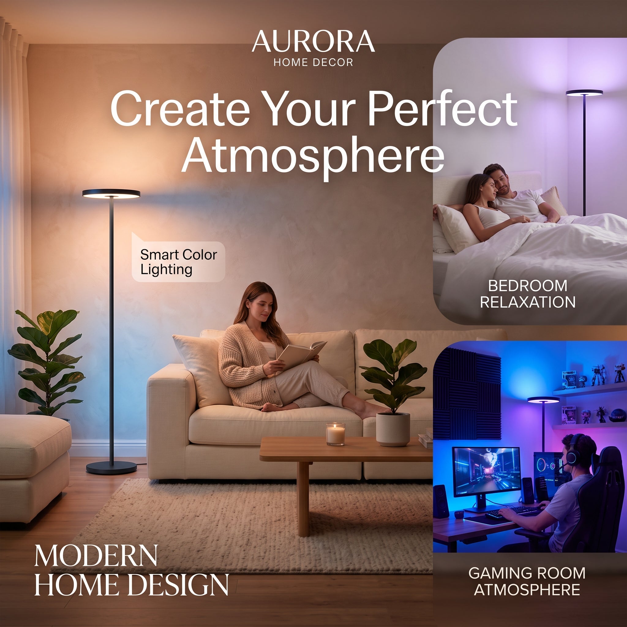 LumiGlow Smart Floor Lamp – Contemporary Ambient Lighting Designed for Modern Living Spaces